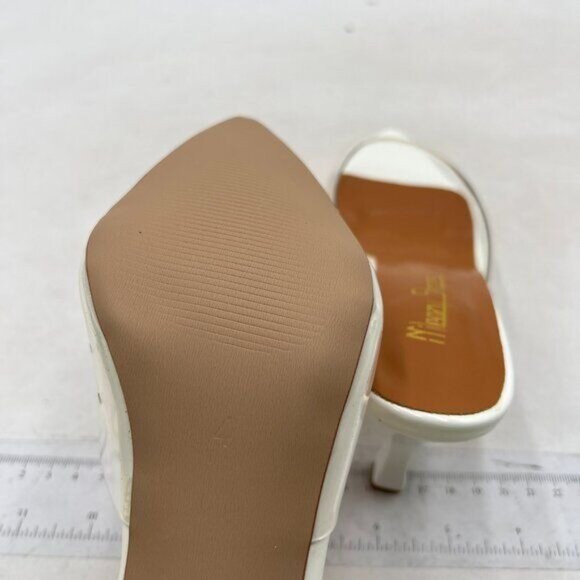 Milooey shoes Women's Kitten Heel Mules Open Pointed Toe Slide Sandals White - Picture 6 of 8